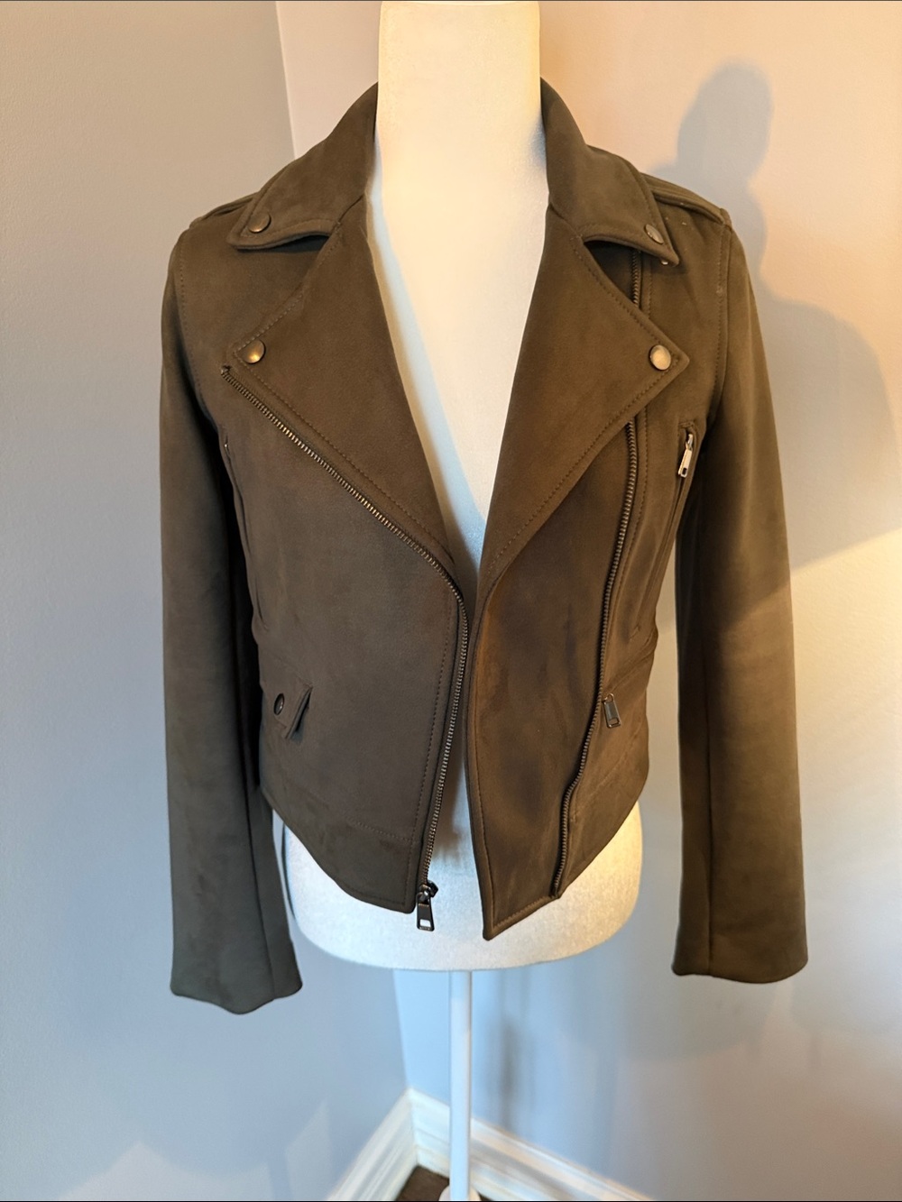 Banana Republic Olive Faux Suede Moto Jacket